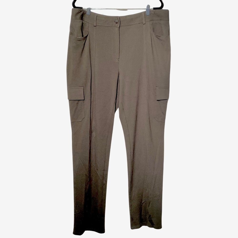 Ellen Tracy Army Green Soft Knit Stretch Cargo Pants, Size 14